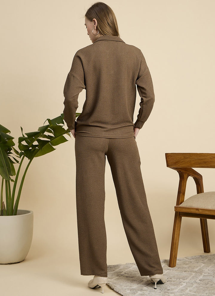 Brown Cotton Blend Outwear Co-Ord Set