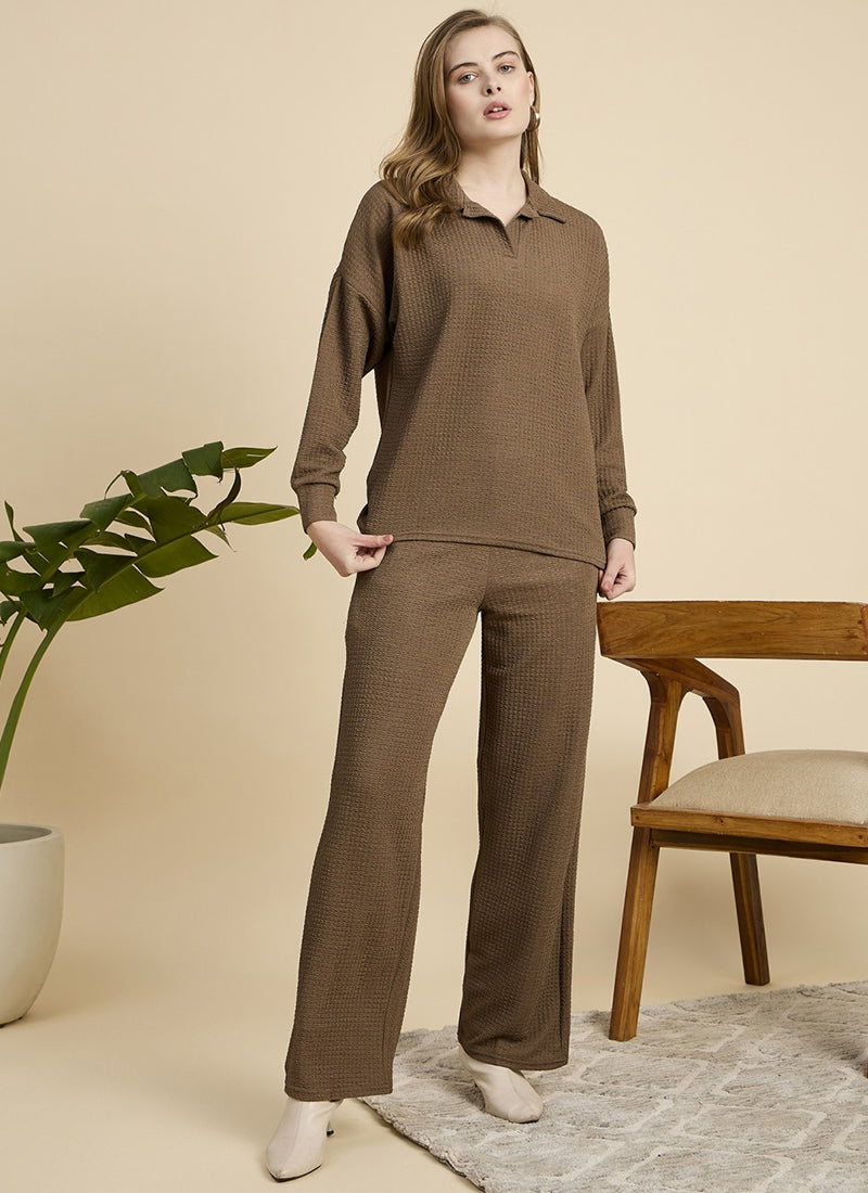 Brown Cotton Blend Outwear Co-Ord Set