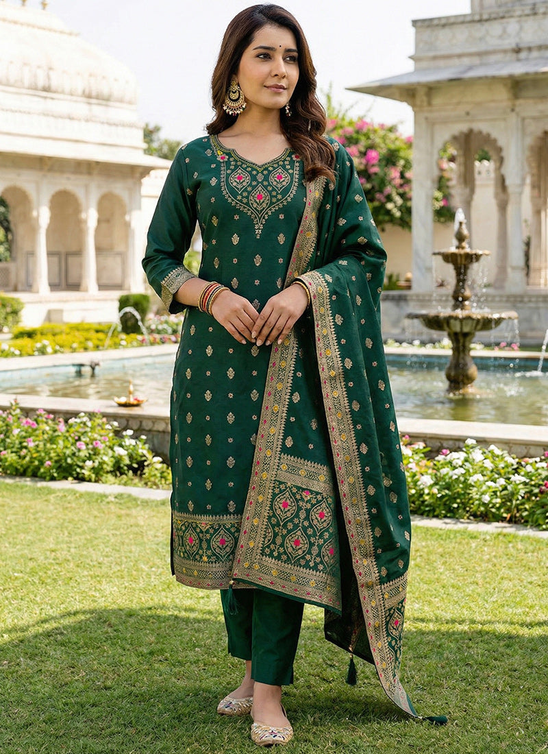 Green Art Silk Jacquard Festive Kurta Set