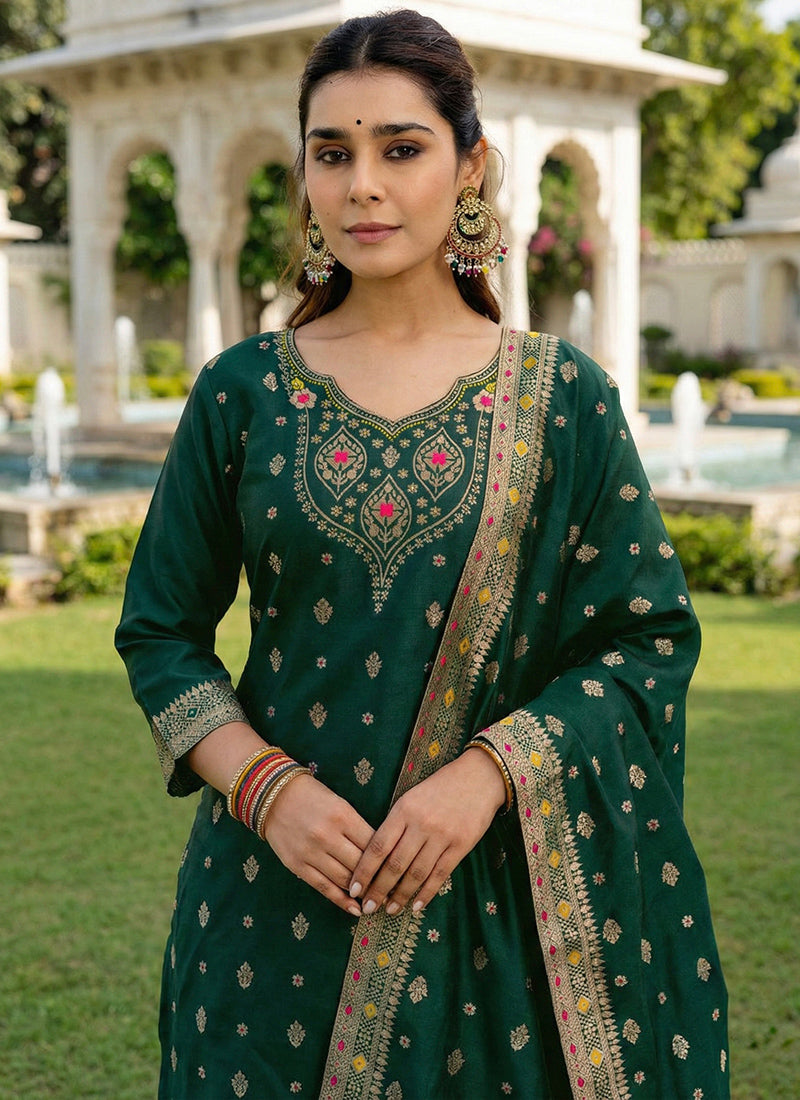Green Art Silk Jacquard Festive Kurta Set