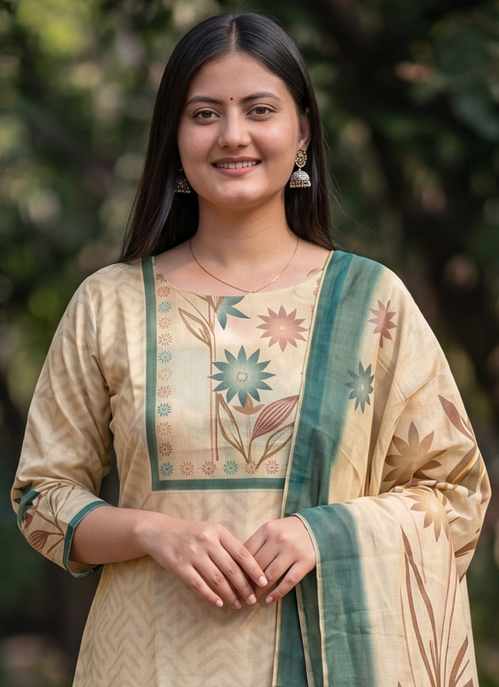 Cream Jamdani Cotton Woven Ceremonial Kurta And Dupatta