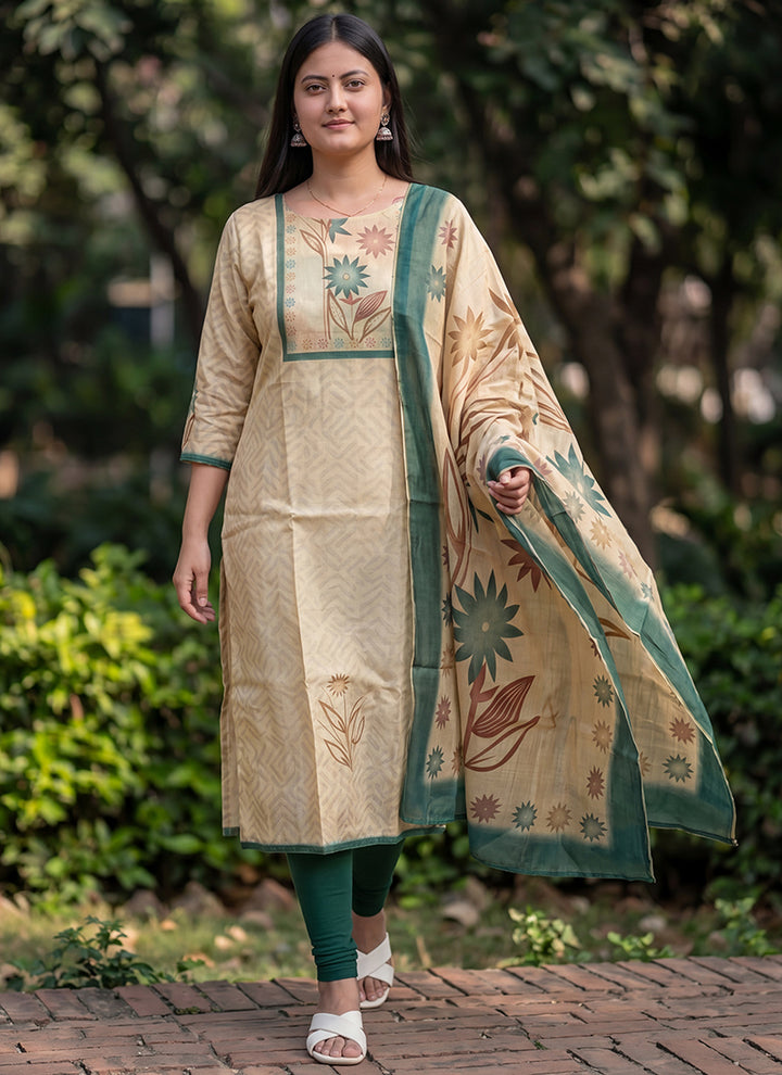 Cream Jamdani Cotton Woven Ceremonial Kurta And Dupatta