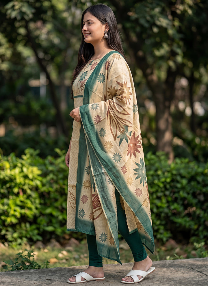 Cream Jamdani Cotton Woven Ceremonial Kurta And Dupatta