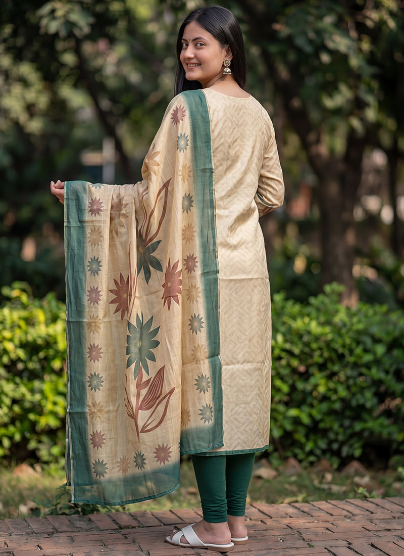 Cream Jamdani Cotton Woven Ceremonial Kurta And Dupatta