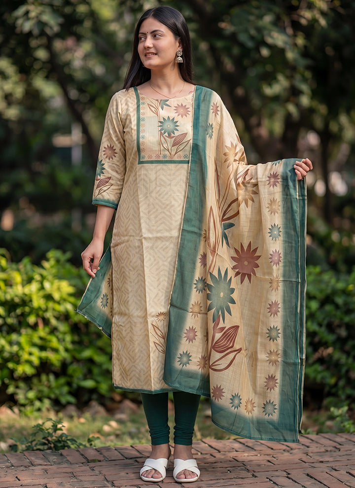 Cream Jamdani Cotton Woven Ceremonial Kurta And Dupatta
