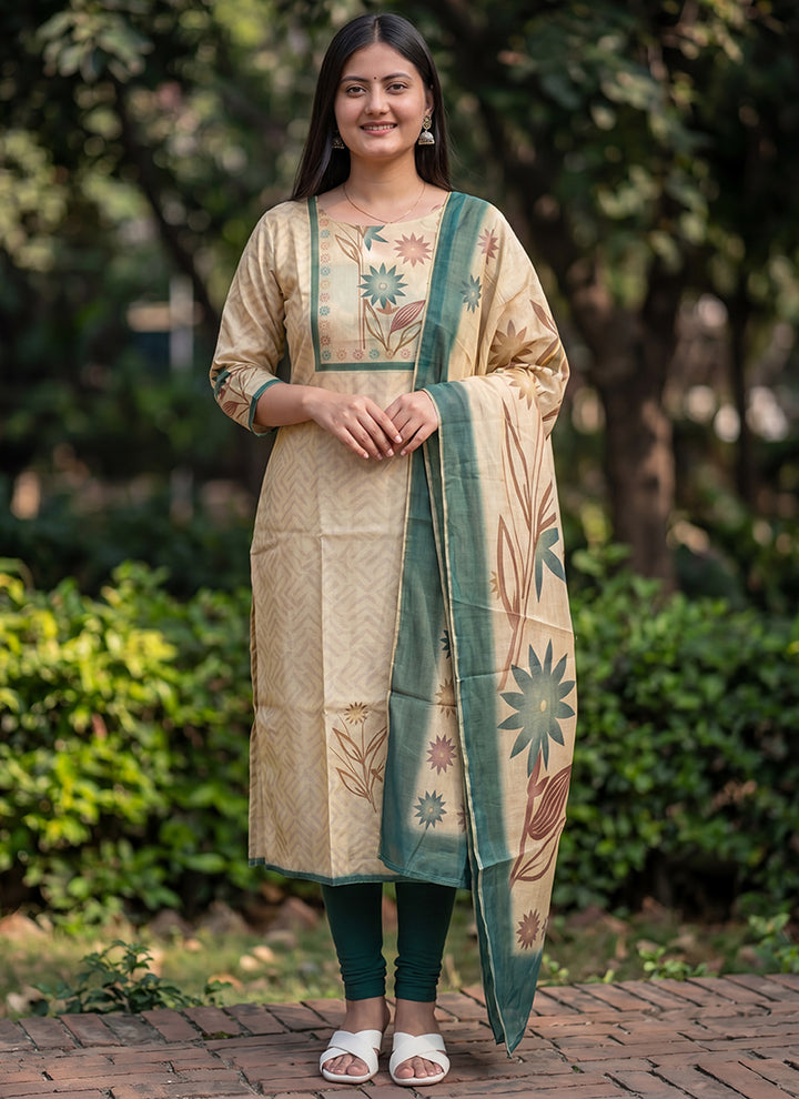 Cream Jamdani Cotton Woven Ceremonial Kurta And Dupatta