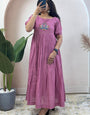 Onion Pink Mul Cotton Handwork Party Wear Dress