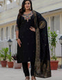 Black Roman Silk Thread Embroidered Salwar Set