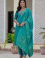 Firozi Roman Silk Thread Embroidered Salwar Set