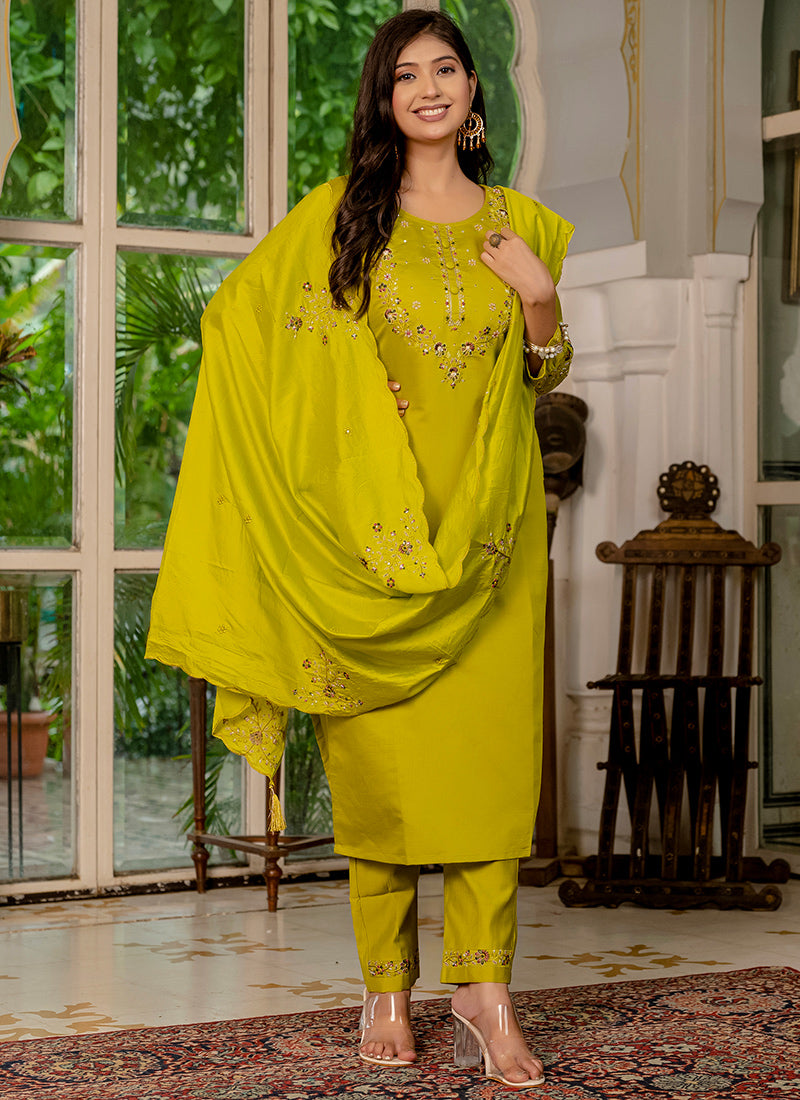 Light Green Marina Silk Embroidered Festive Kurta Set