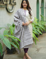 Cream And Purple Woven Cotton Ceremonial Kurta And Dupatta