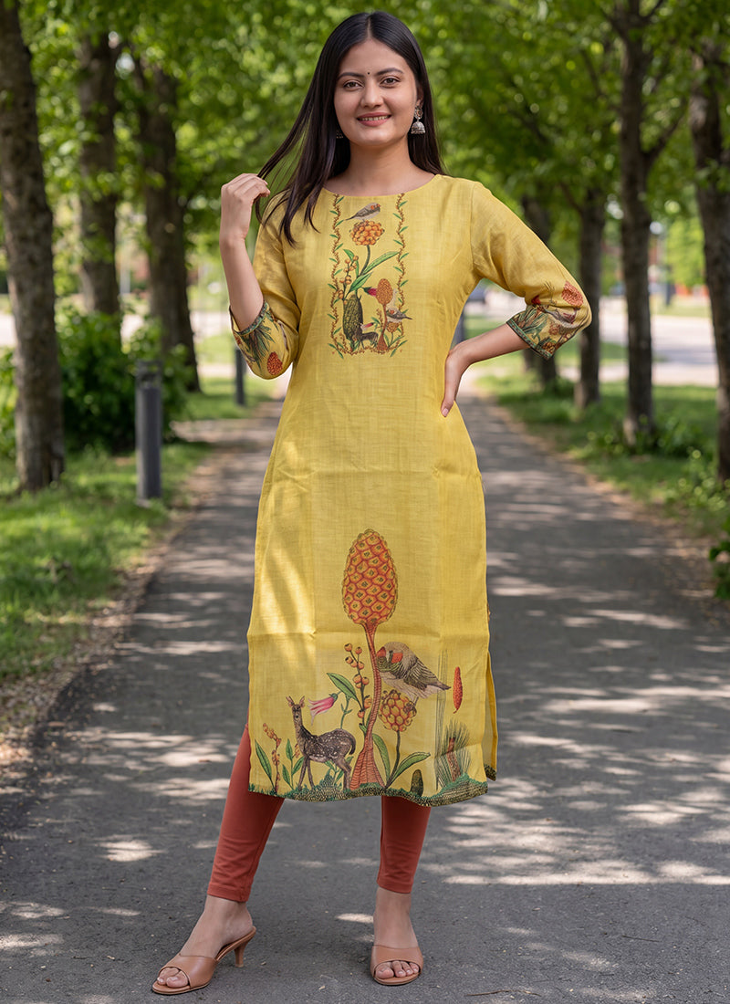 Yellow Jamdani Cotton Digital Printed Kurta And Dupatta