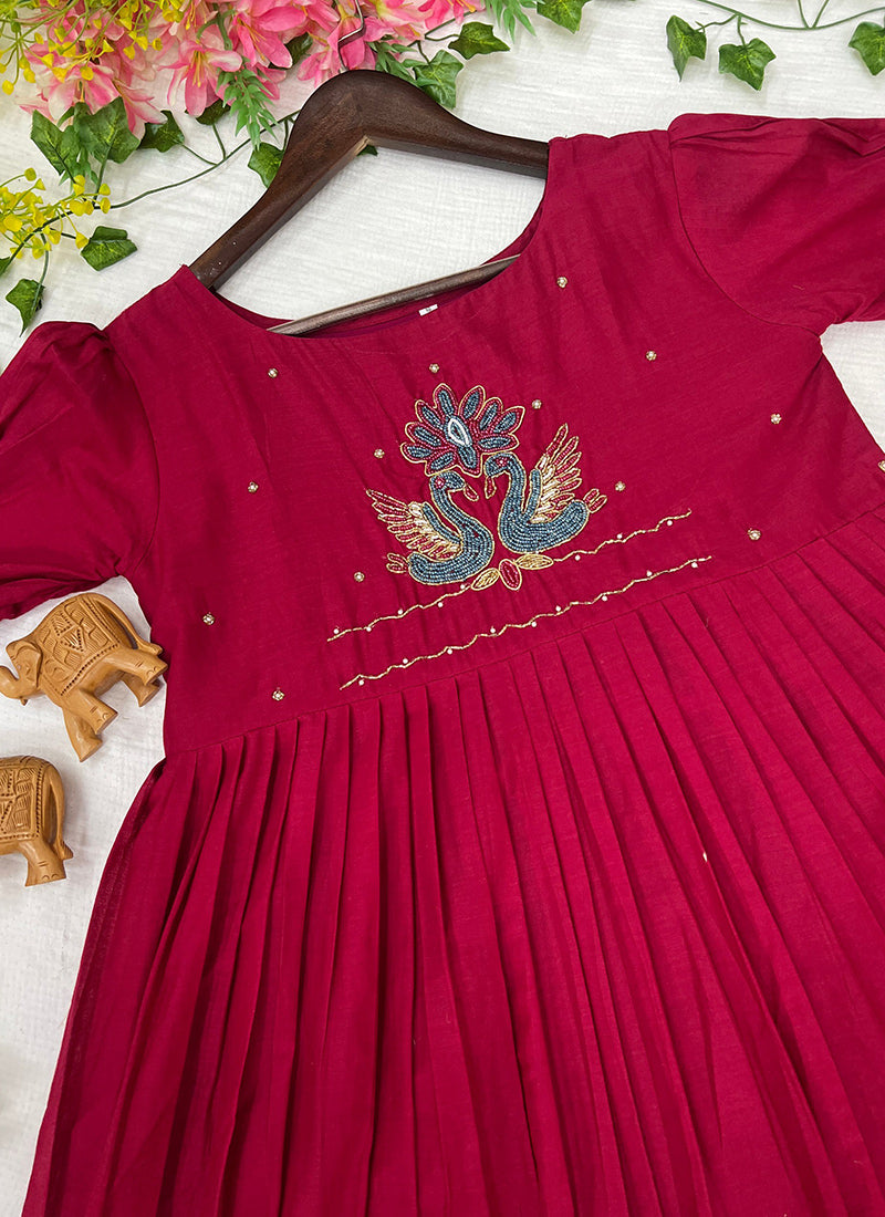 Magenta Mul Cotton Handwork Ceremonial Wear Kurti