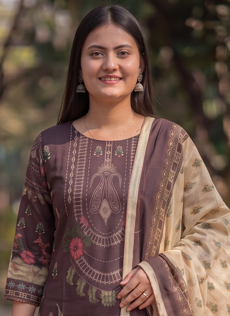 Brown Jamdani Cotton Woven Festive Kurta And Dupatta