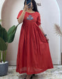 Rust Mul Cotton Handwork Ceremonial Wear Dress