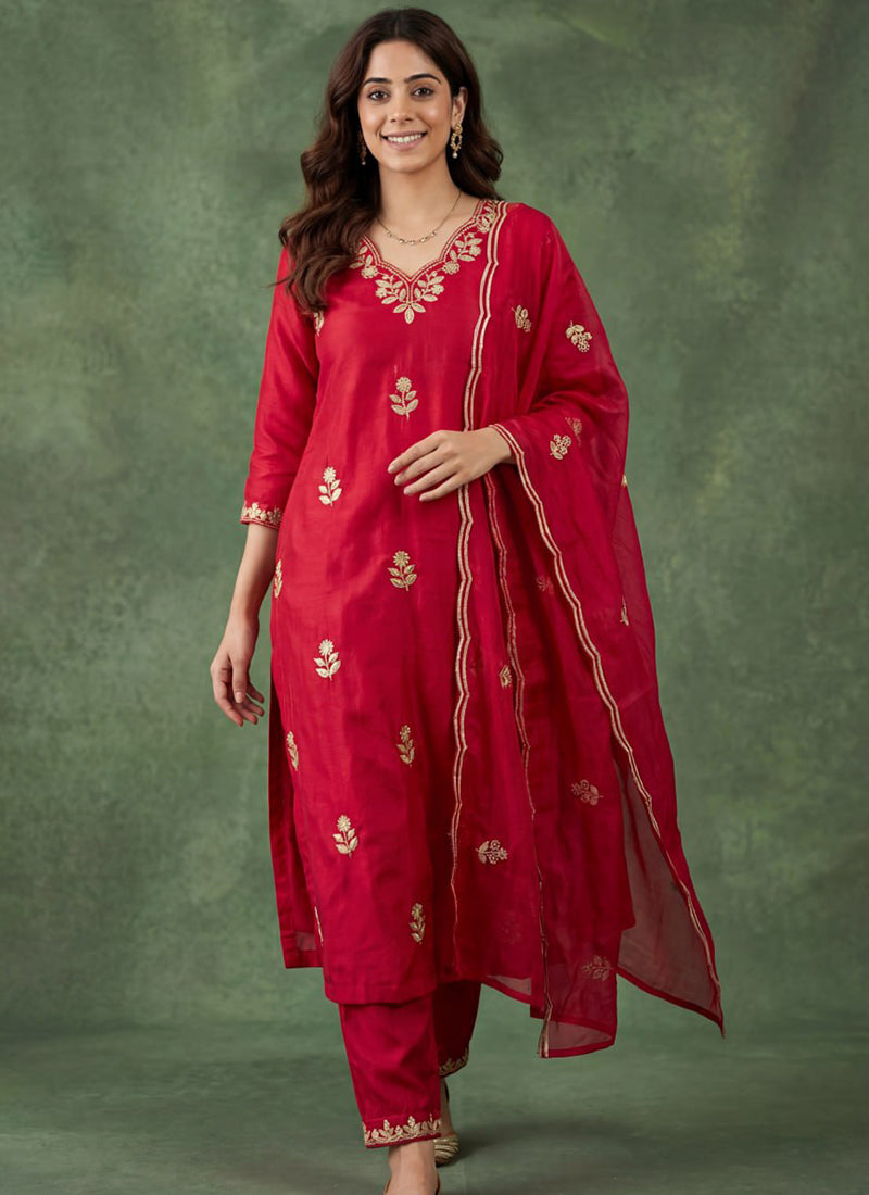 Pink Cotton Blend V Neck Ceremonial Kurta Set