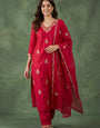 Pink Cotton Blend V Neck Ceremonial Kurta Set