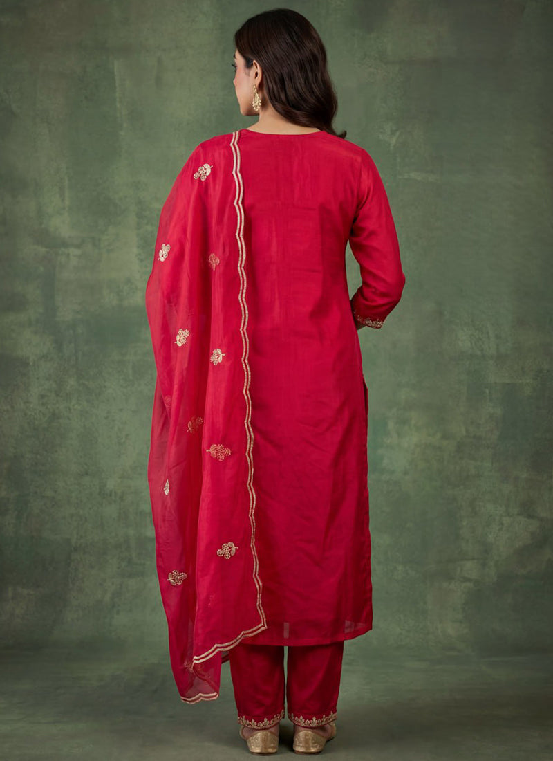 Pink Cotton Blend V Neck Ceremonial Kurta Set