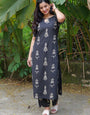 Black Cotton Blend Printed Straight Kurta And Pant