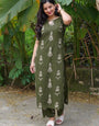 Green Cotton Blend Printed Straight Kurta And Pant