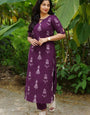 Purple Cotton Blend Printed Straight Kurta And Pant
