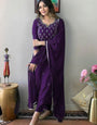 Purple Cotton Blend Embroidered Kurta Set