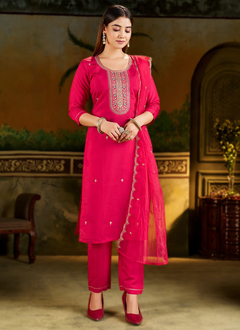 Pink Silk Blend Embroidered Festive Kurta Set