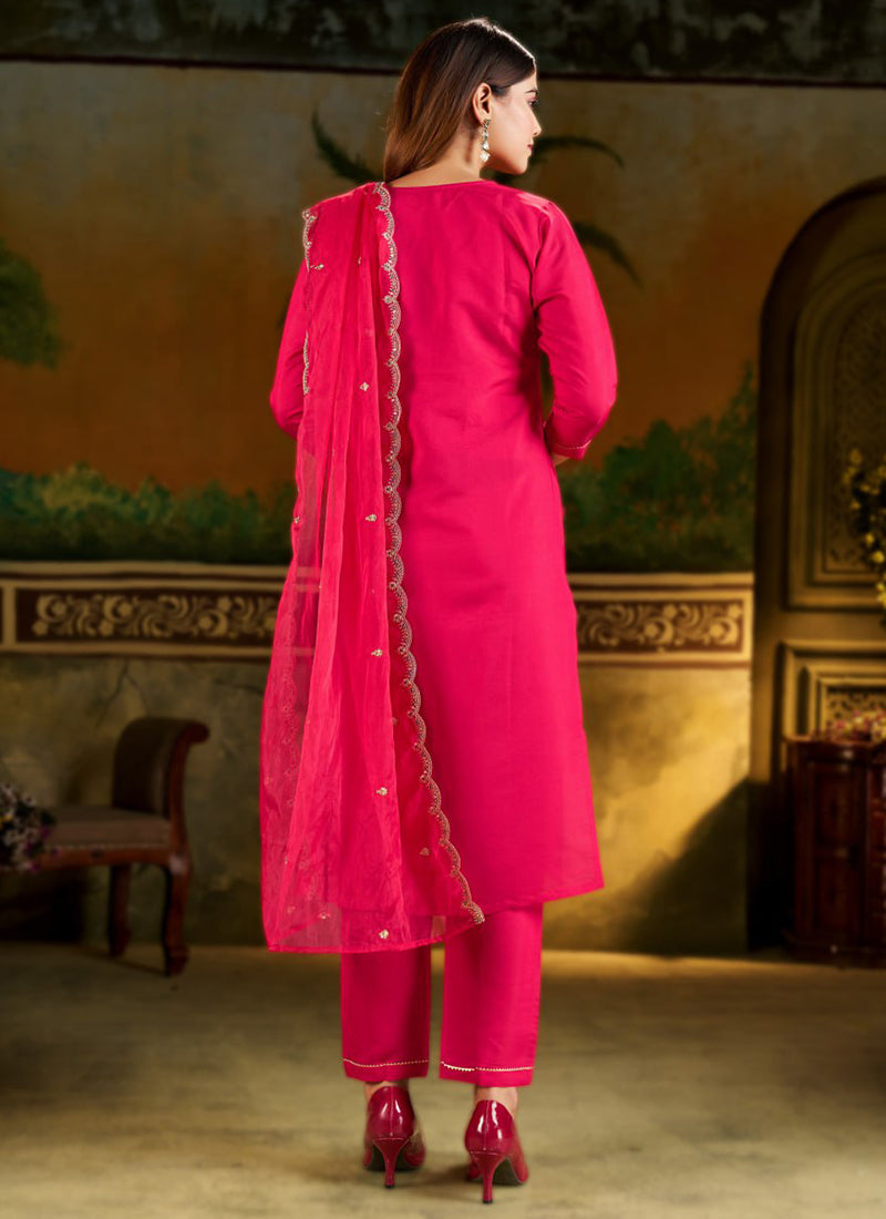 Pink Silk Blend Embroidered Festive Kurta Set