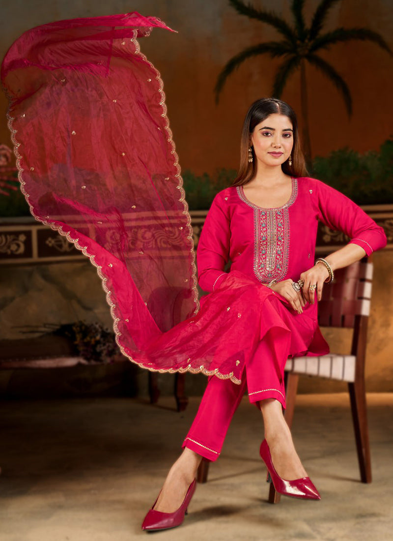 Pink Silk Blend Embroidered Festive Kurta Set