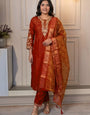 Rust Cotton Blend Embroidered Festive Kurta Set