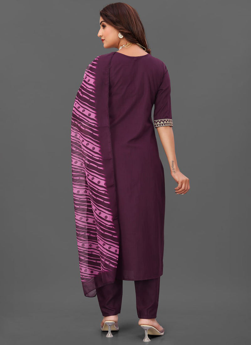 Wine Cotton Blend Straight Cut Kurta Set