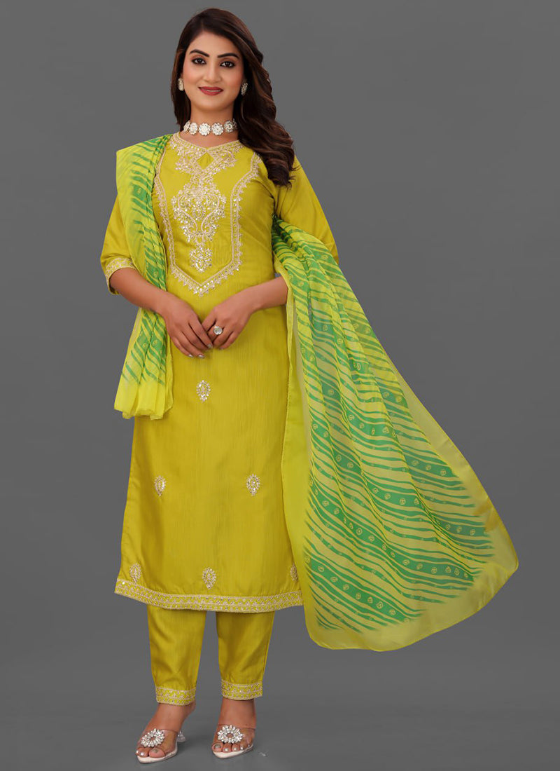 Yellow Cotton Blend Straight Cut Kurta Set