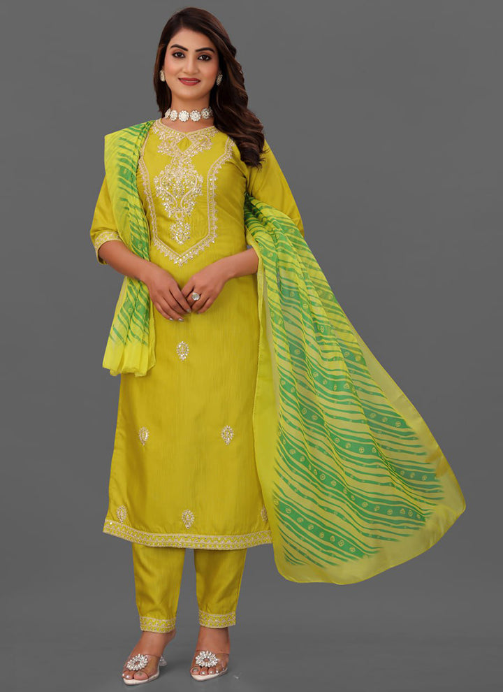 Yellow Cotton Blend Straight Cut Kurta Set