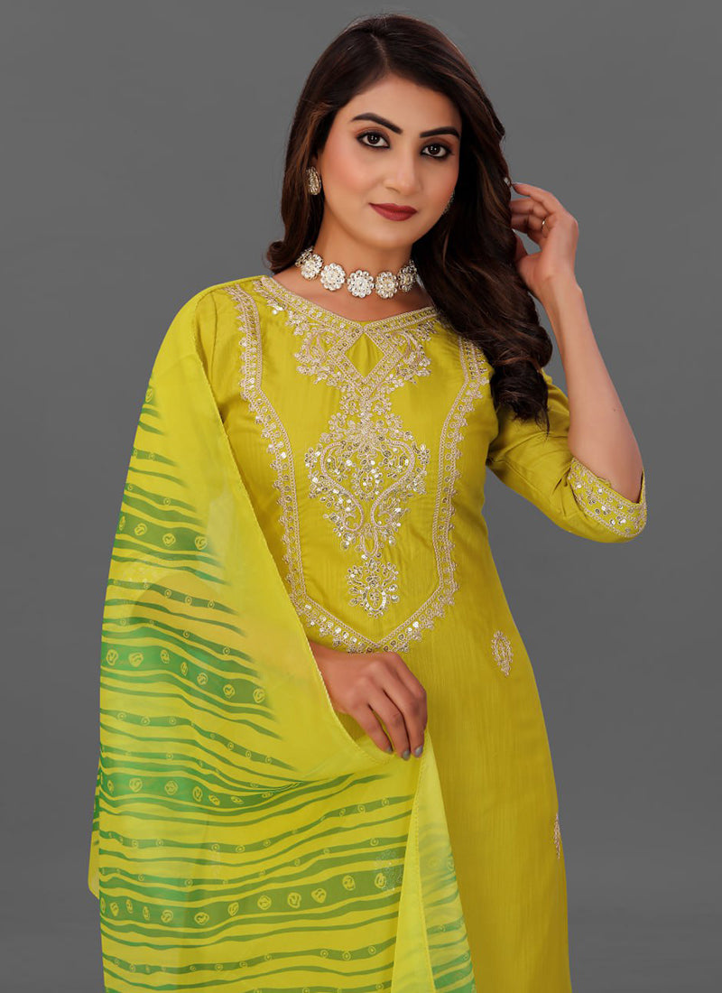 Yellow Cotton Blend Straight Cut Kurta Set