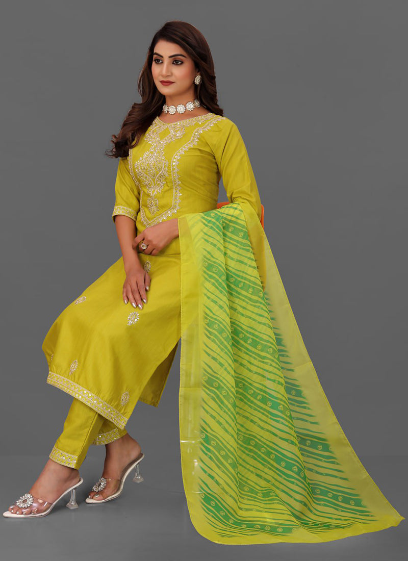 Yellow Cotton Blend Straight Cut Kurta Set