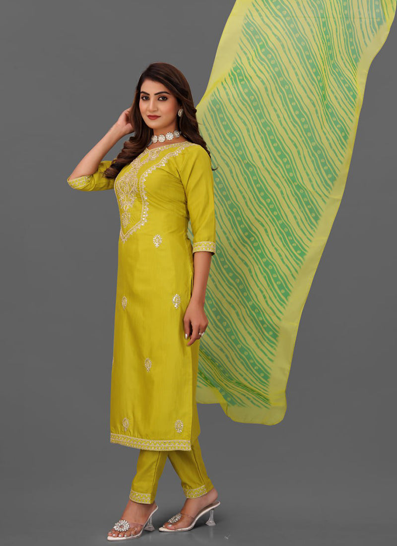 Yellow Cotton Blend Straight Cut Kurta Set
