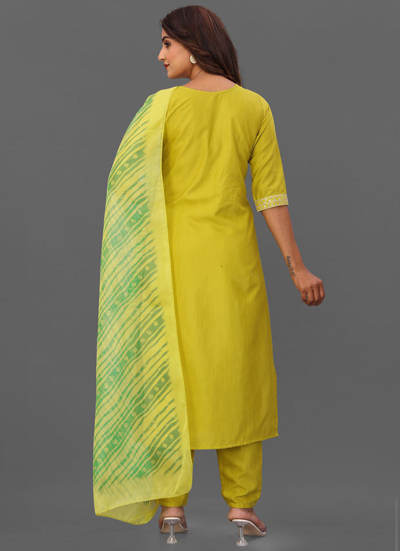 Yellow Cotton Blend Straight Cut Kurta Set