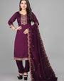 Wine Cotton Blend Embroidered Traditional Kurta Set