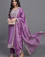 Lavender Cotton Blend Embroidered Kurta Set
