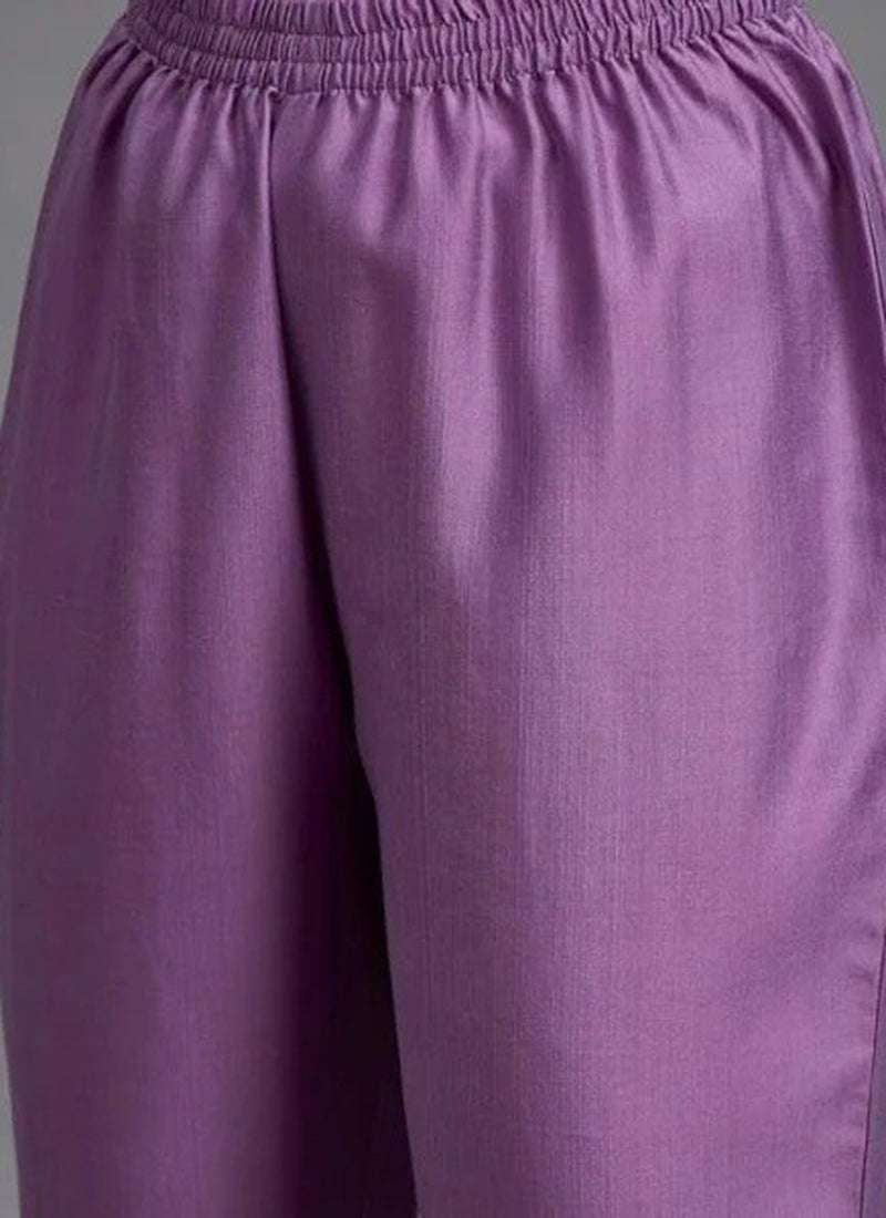 Lavender Cotton Blend Embroidered Kurta Set