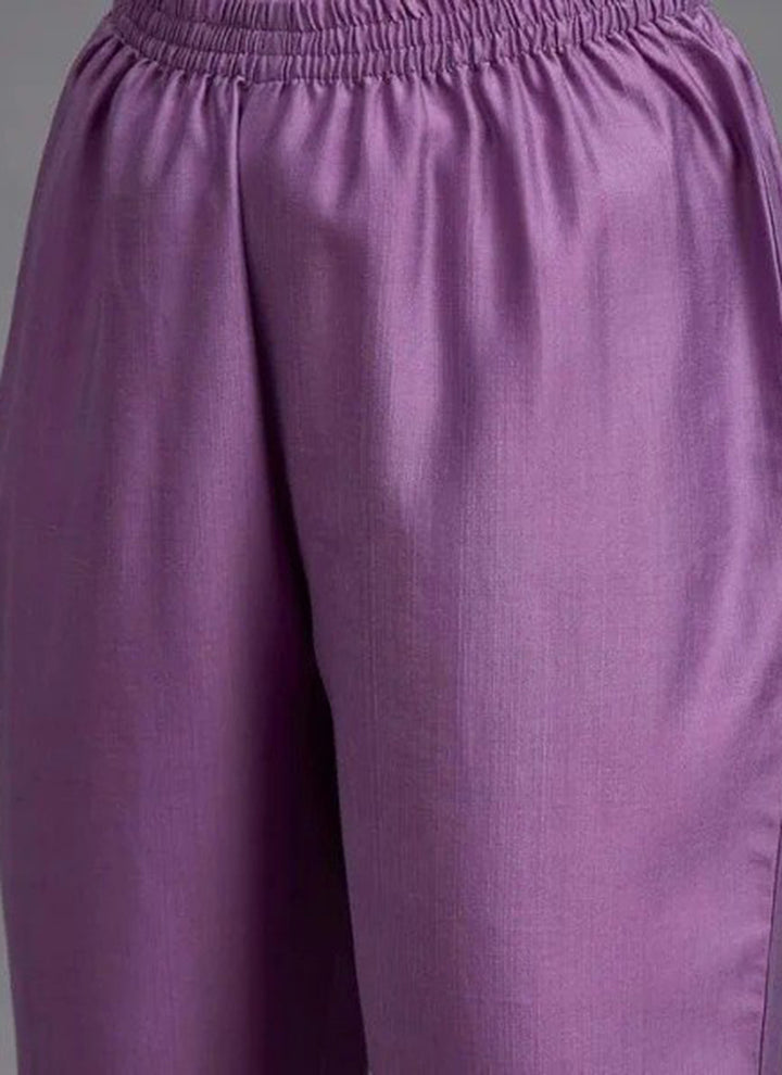 Lavender Cotton Blend Embroidered Kurta Set