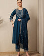 Blue Roman Silk Embroidered Festive Kurta Set