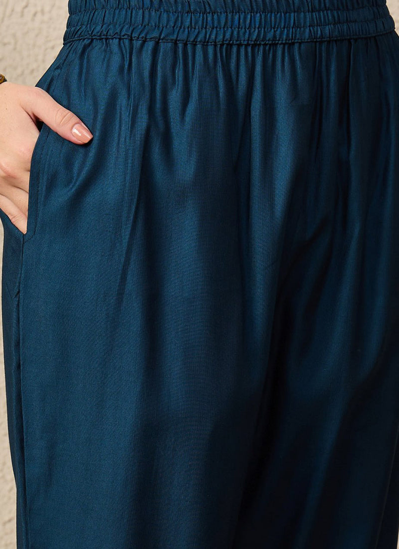 Blue Roman Silk Embroidered Festive Kurta Set
