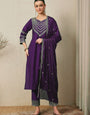 Purple Roman Silk Embroidered Festive Kurta Set