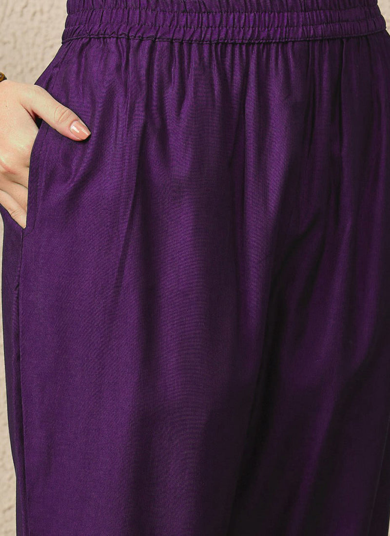 Purple Roman Silk Embroidered Festive Kurta Set