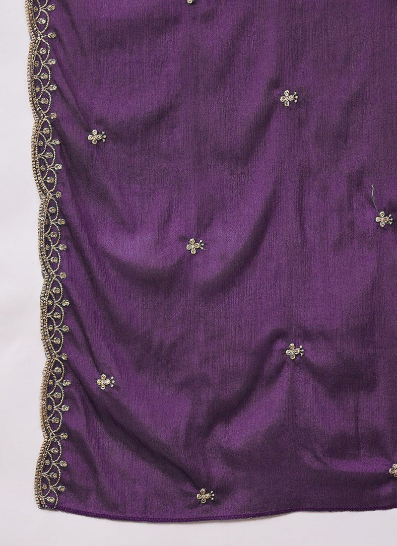 Purple Roman Silk Embroidered Festive Kurta Set