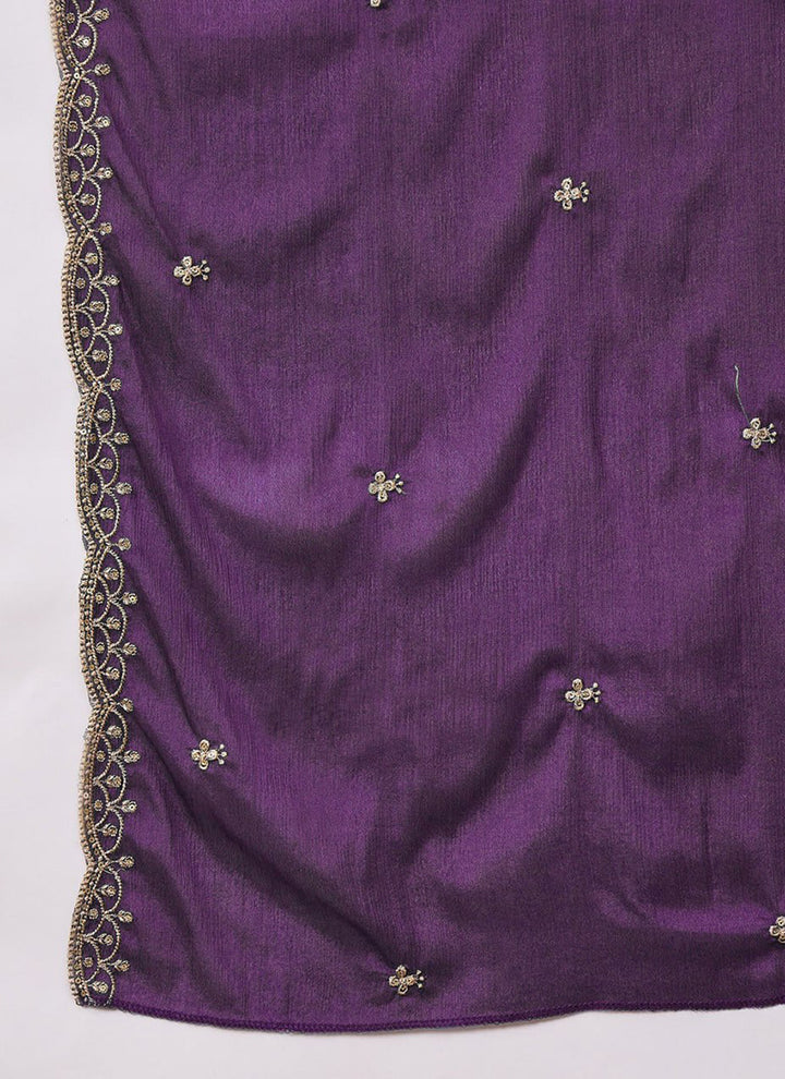 Purple Roman Silk Embroidered Festive Kurta Set