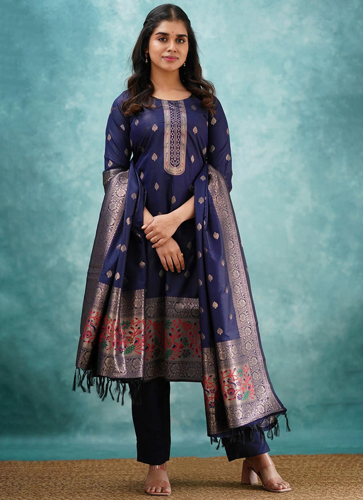 Royal Blue Art Silk Straight Pant Style Kurta Set