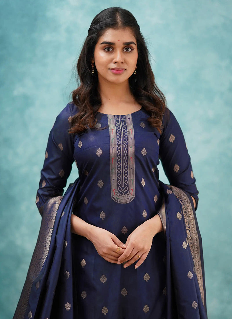 Royal Blue Art Silk Straight Pant Style Kurta Set