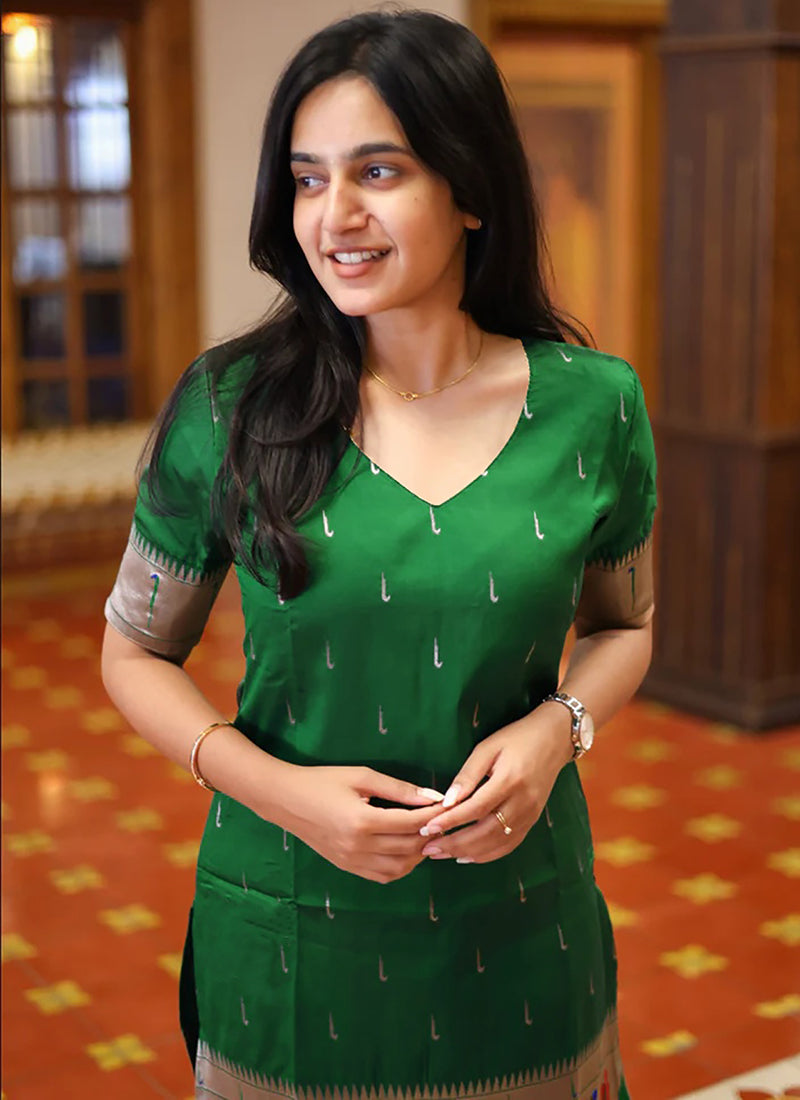 Green Woven Jacquard Festive Kurta Set